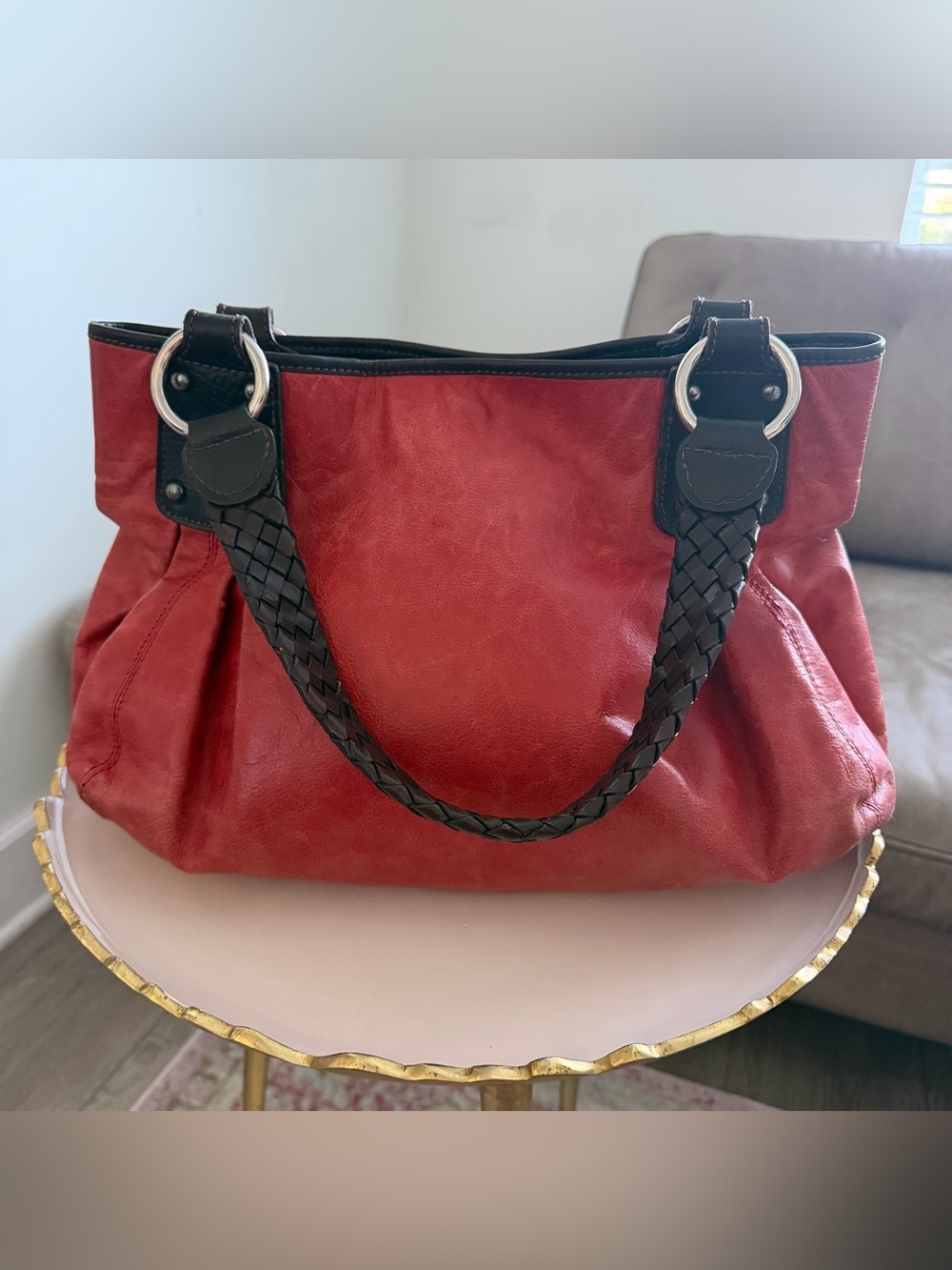 VTG Tano Kona Orange Red Leather Slouchy Hobo Bag